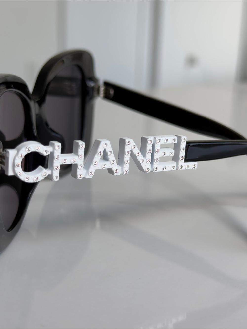 Authentic CHANEL 5422-B Black Acetate Logo Square Sunglasses